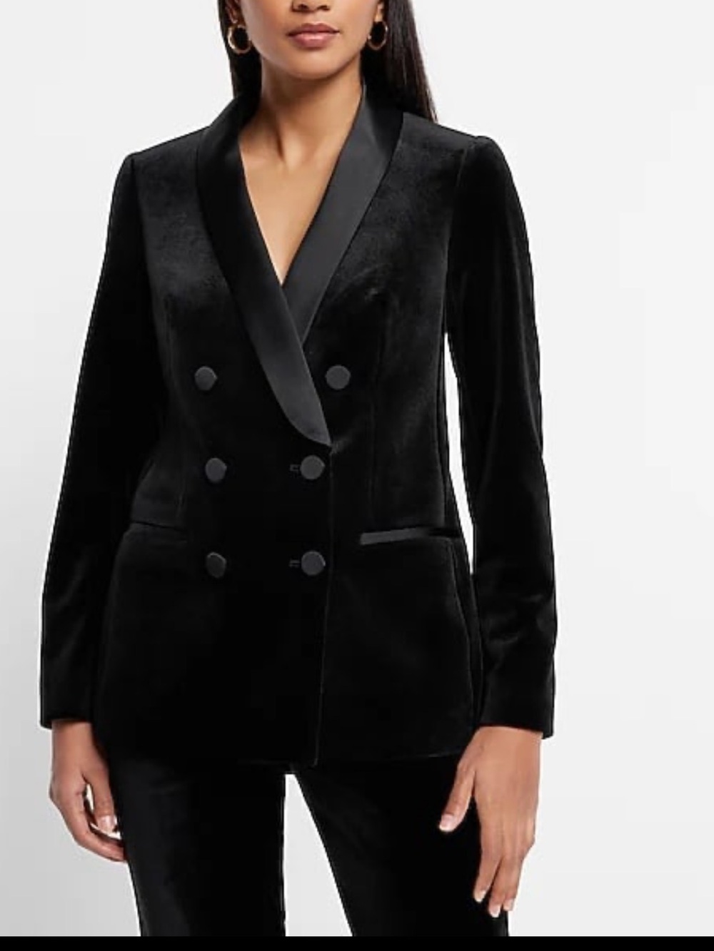 Express Black Double-Breasted Velvet Blazer Jacket